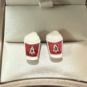 Festive Red Glitter Coffee Cup Stud Earrings